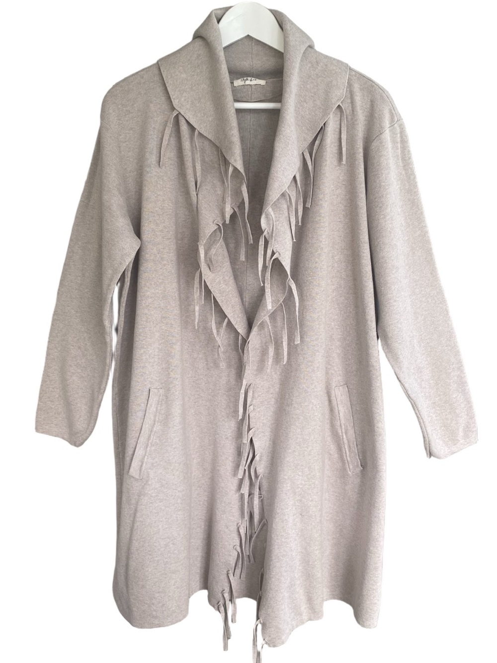 STYLE & CO Sweater Jacket Cardigan Drape Collar Fringe Neutral Beige Women